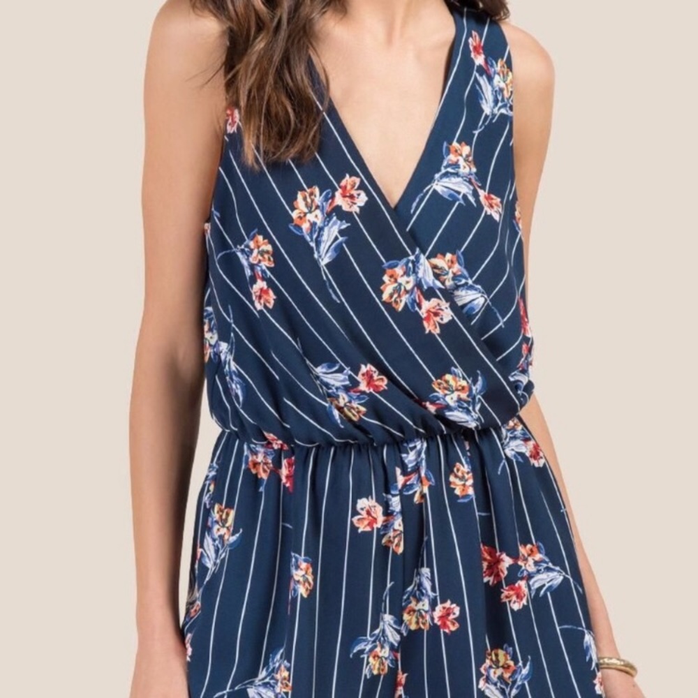 Francescas blue striped romper with floral
